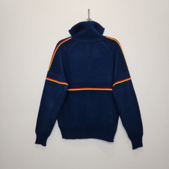 Vintage 70s 80s Campusport Large Neon Stripe Prep Sweater 1/4 Zip - Picture 5 of 5